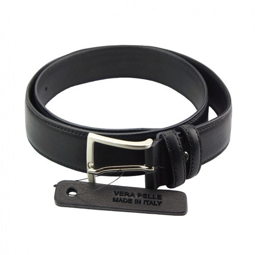 Men's Essential Slim Italian Leather Belt with Silver Buckle - Casual to Business Wear - Free shipping from Italy