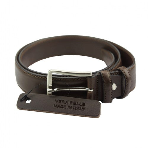 Men's Essential Slim Italian Leather Belt with Silver Buckle - Casual to Business Wear - Free shipping from Italy