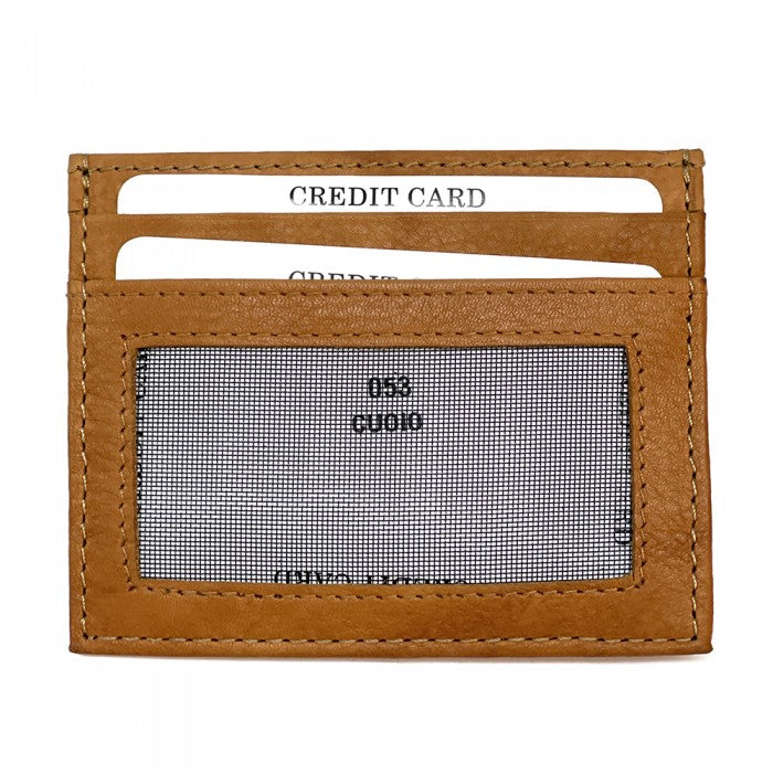 Minimalist Leather Card Holder with Window, Delivered to Your Door from Italy