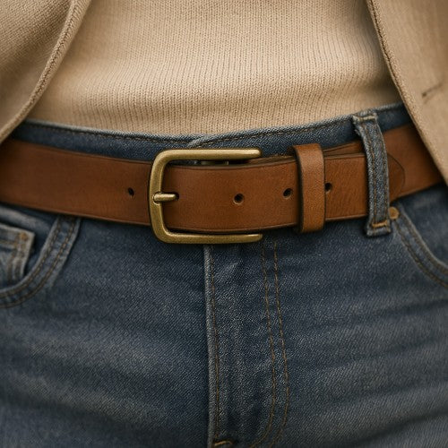 Men's Gold Tone Buckle Belt - Casual to Business Wear - Free shipping from Italy