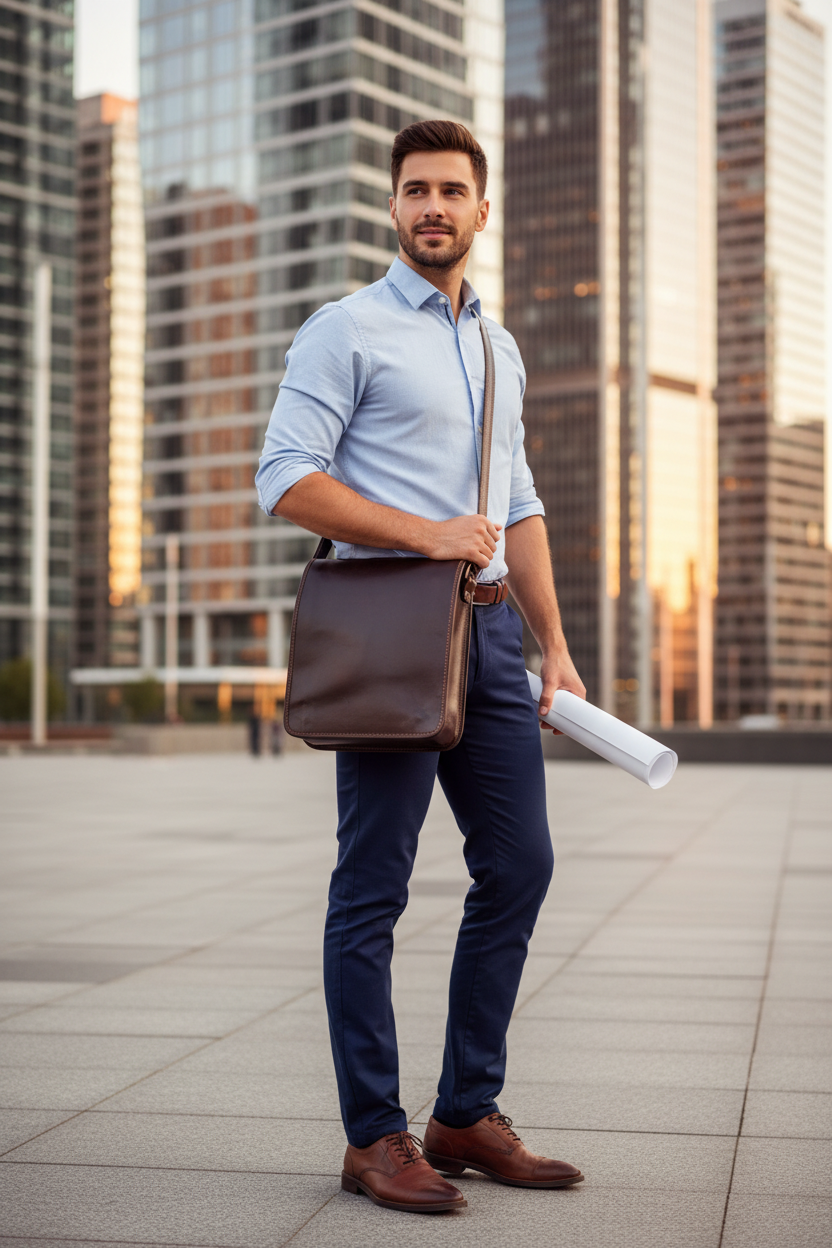 The Sly Slim - Streamlined and Lightweight Smooth Leather Messenger, Business, Day Bag. Handmade in Florence