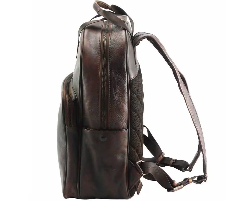 Serious Italian Leather Backpack – Playful Smiley Face Design, Handcrafted in Florence