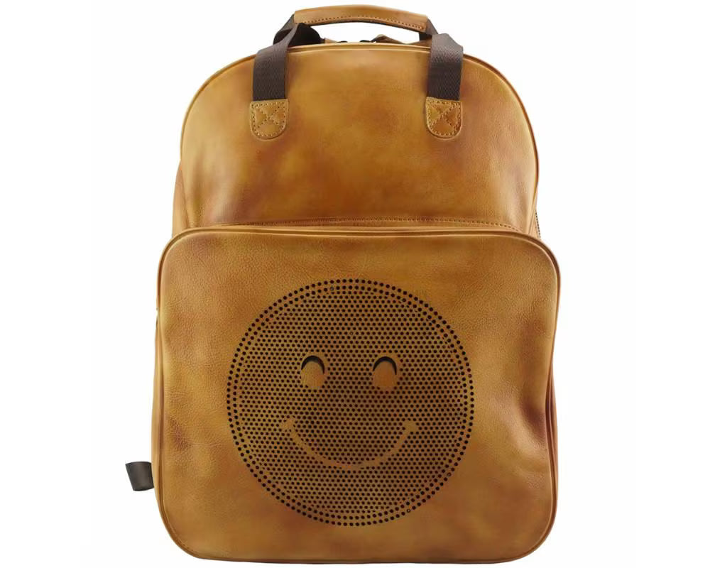 Serious Italian Leather Backpack – Playful Smiley Face Design, Handcrafted in Florence