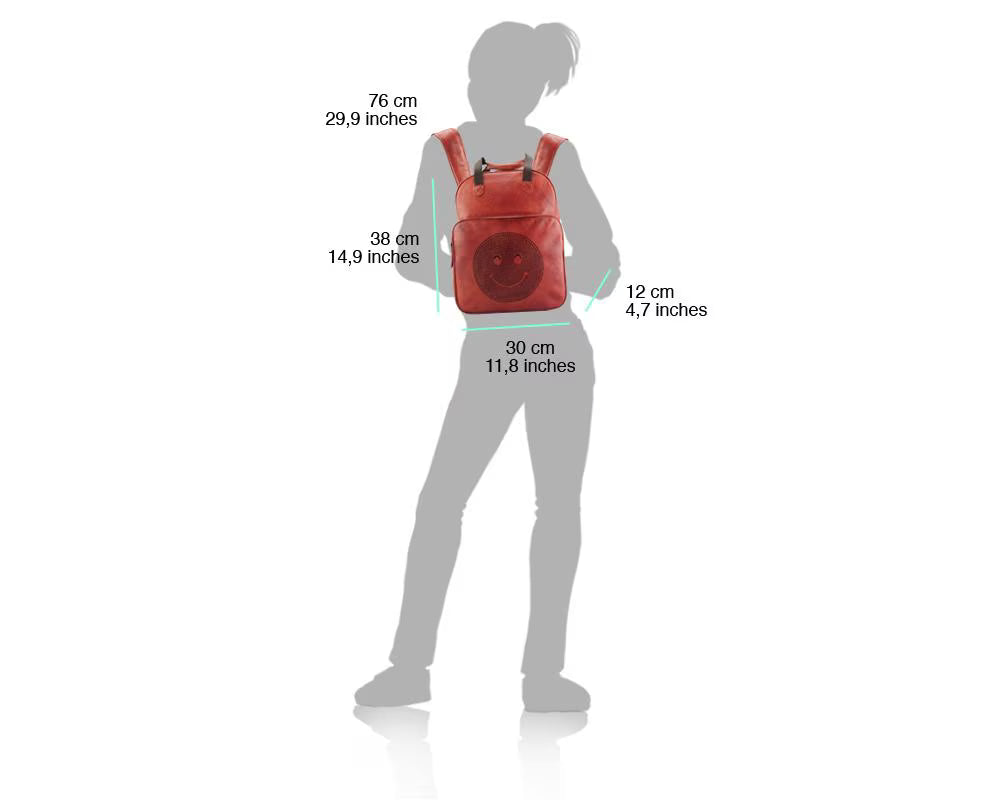 Serious Italian Leather Backpack – Playful Smiley Face Design, Handcrafted in Florence